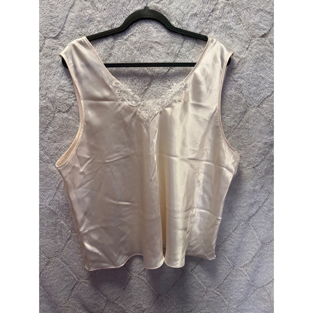 Y2K Secret Treasures Coquette Satin Slip Tank 3X Ivory Lace Trim Silky Cami Plus